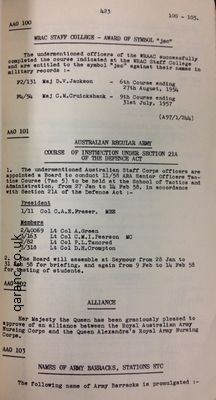 Australian Army Order 102 1957