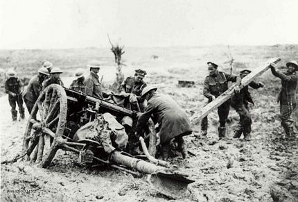 Field Gun Passchendaele 1917 stuck mud jacked up