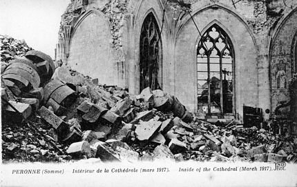 German Advance World War One Spring 1918 showing Peronne Cathedral
