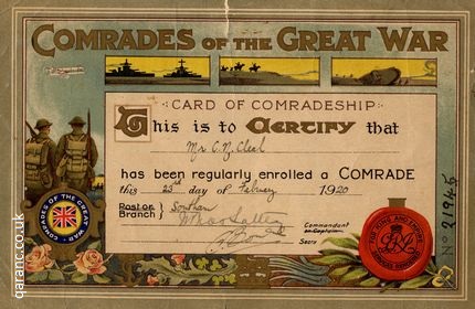 comrades of the great war card