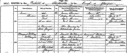 1876 Birth Registry Glasgow