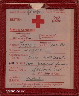 British Red Cross Identity Certificate World War Two