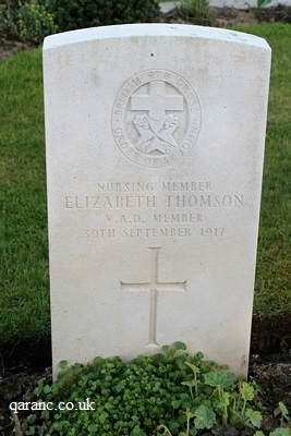 Nursing Member Elizabeth Thomson VAD Longuenesse Souvenir St Omer Cemetery France