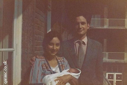 Post Natal Ward Balcony BMH Hannover 1981 Mother and Father Holding Baby