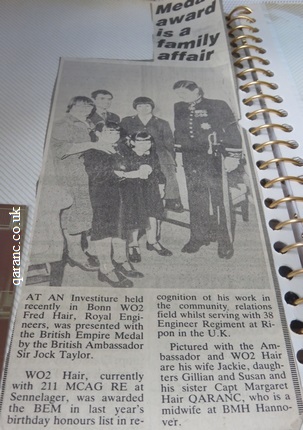 WO2 Fred Hair RE in Bonn Germany receiving his British Empire Medal