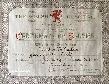 certificate of service the welsh hospital netley