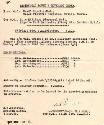 Regimental Route and Movement Order