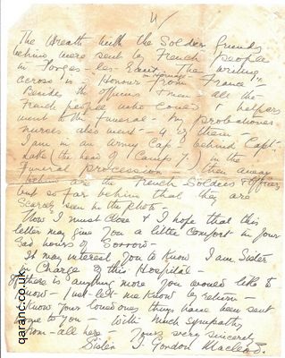 sympathy letter great war